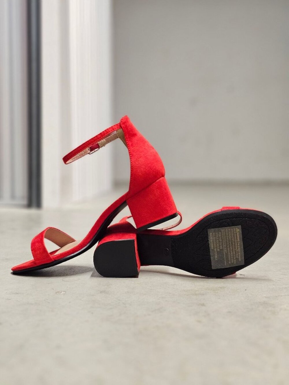 Red Block Heel Sandals With Ankle Strap  Womens Shoes Open Toe Design Elegant & - Picture 8 of 14